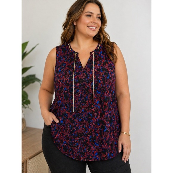 torrid Tops - Torrid 2X Crepe Tank Top Chain Link Neck Multicolor‎ Animal Print Blouse